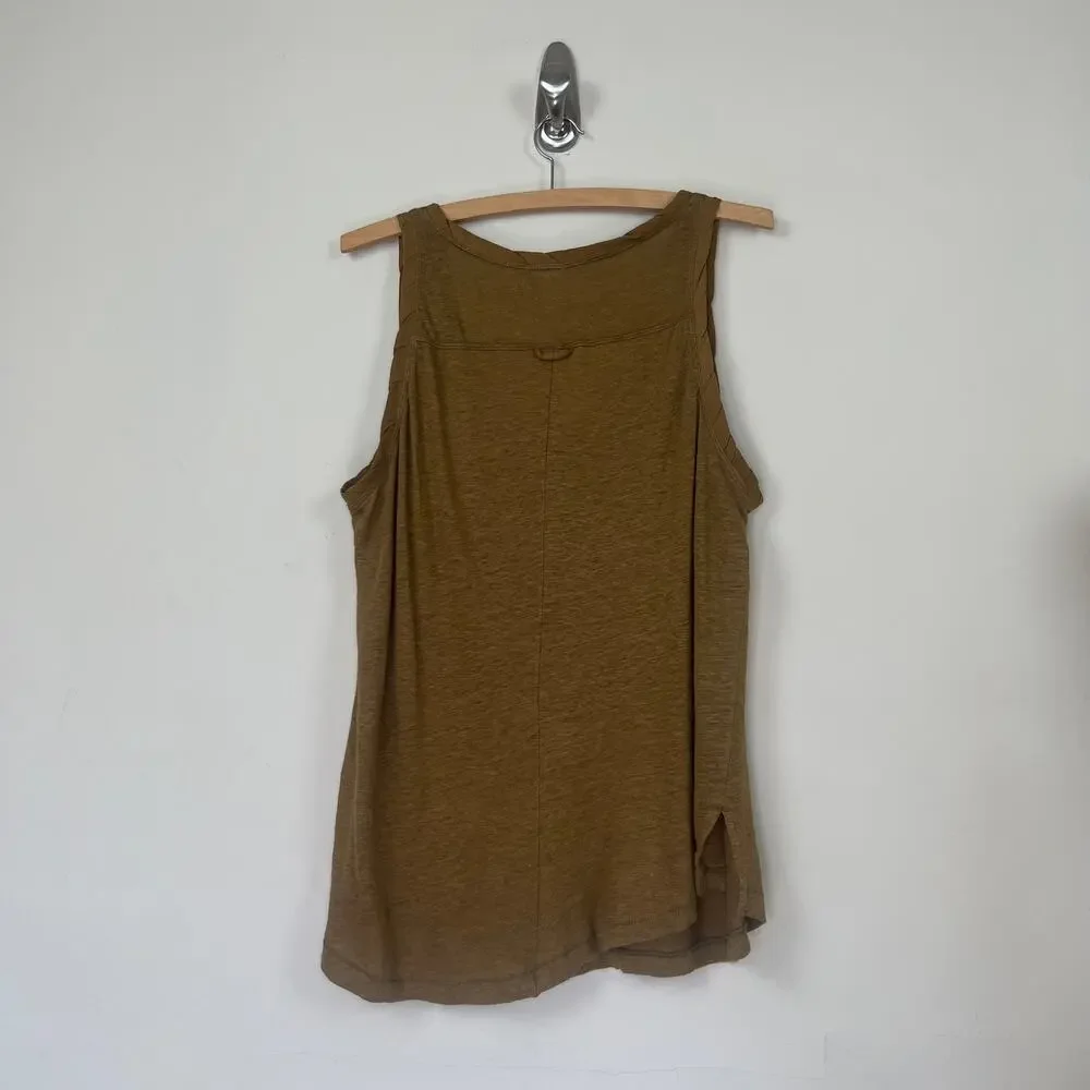 Free People traveler tank top moss green Henley linen sleeveless buttons size s